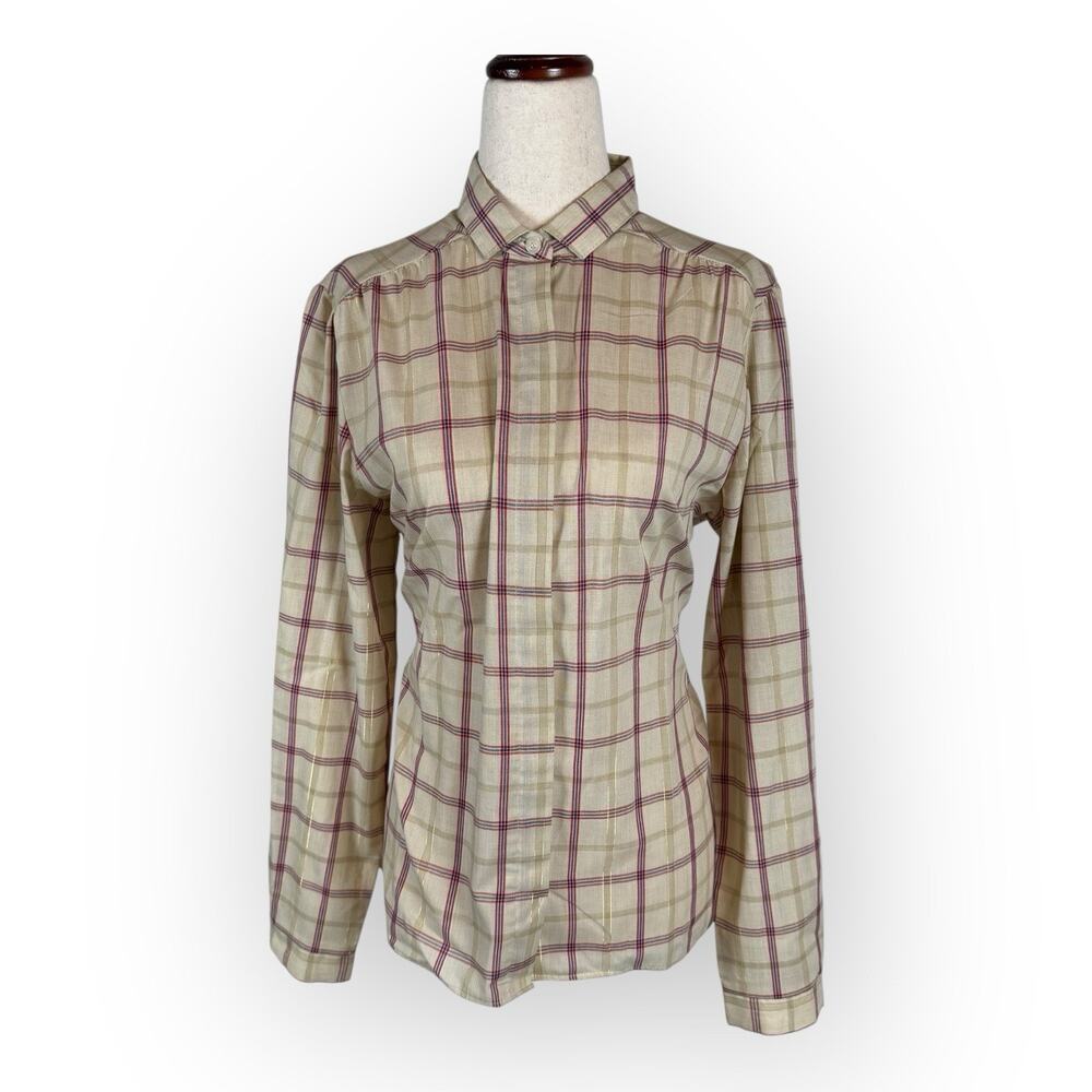 WHITE STAG Womens Plaid Button Up Shirt Long Sleeve Casual Top Vintage